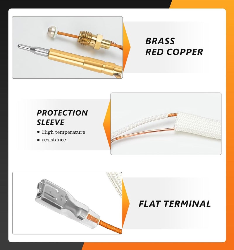 NUPICK Patio Heater Thermocouple Sensor, thermocouple replacement with M8 Connection Nuts, M6 x 0.75 Thermocouple Head Thread, 16.2" Length Wire and 0.25'' Flat Terminal for Outdoor Patio Heater - Image 4
